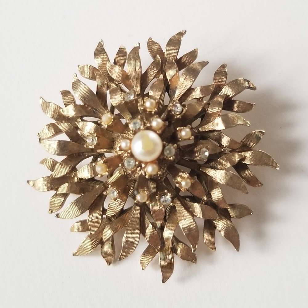Flower Brooch with Seed Pearls and Stones